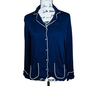 Splendid Navy top women button up shirt Long sleeve Piped Woven PJ size S sleep